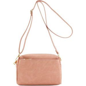 Cute Pink Womens Vegan Leather Triple Zip Small Crossbody Bag